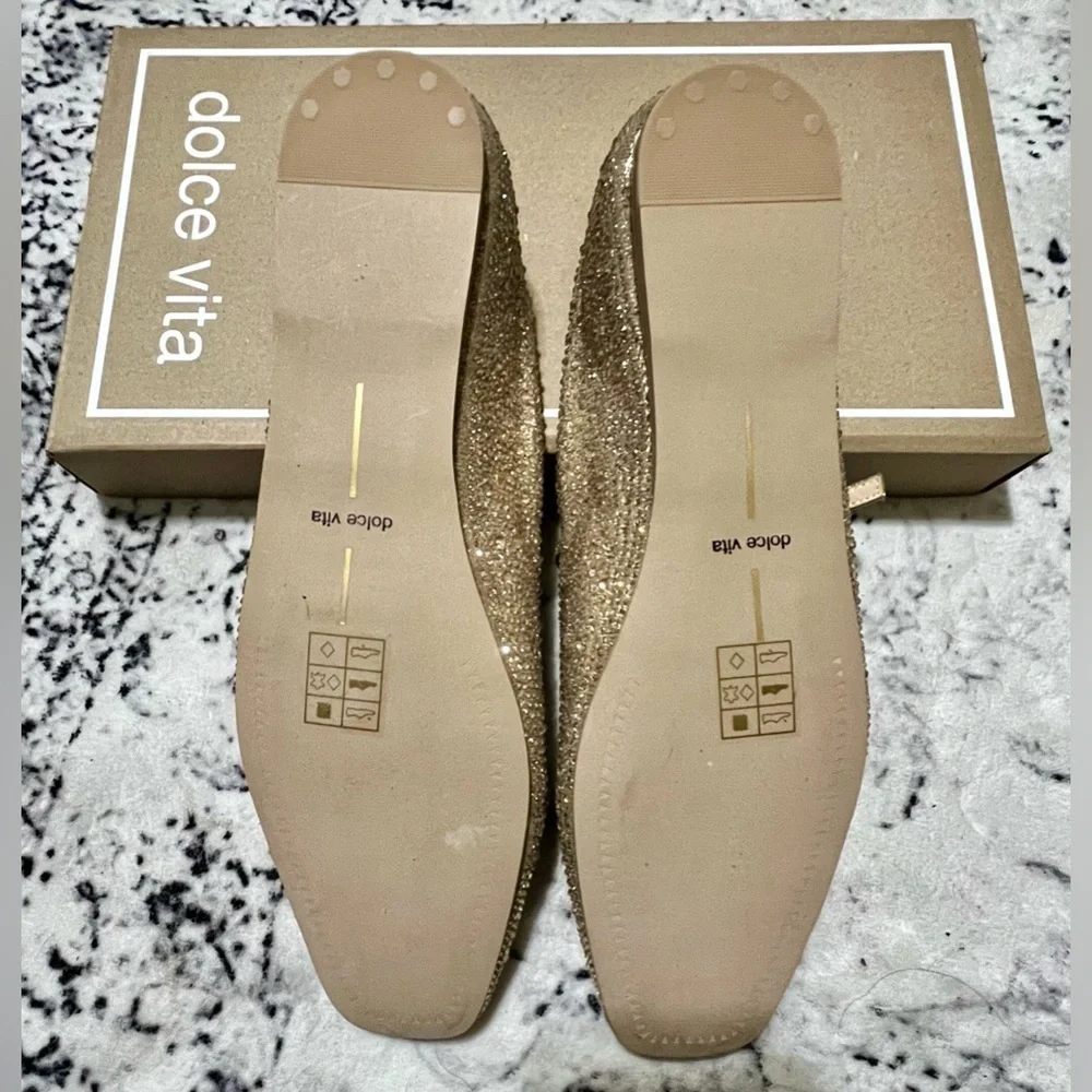 Dolce Vita Reyes Crystal Ballet Flats - Gold 9.5 NEW